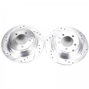 Mitsubishi Lancer Brake Rotors (2) - Rear - PowerStop - Evolution Drilled & Slotted - Silver Zinc Plated - `08-`16