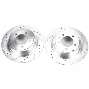 Mitsubishi Lancer Brake Rotors (2) - Rear - PowerStop - Evolution Drilled & Slotted - Silver Zinc Plated - `08-`16