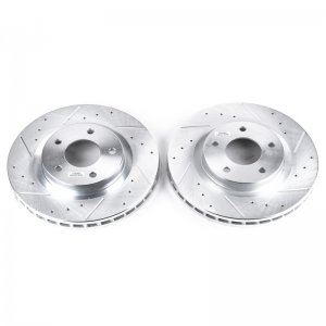 Mitsubishi Lancer Brake Rotors (2) - Front - PowerStop - Evolution Drilled & Slotted - Silver - `08-`16