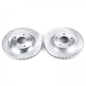 Mitsubishi Lancer Brake Rotors (2) - Front - PowerStop - Evolution Drilled & Slotted - Silver - `08-`16