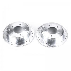 Mitsubishi Lancer Brake Rotors (2) - Rear - PowerStop - Evolution Drilled & Slotted - Silver - `08-`17