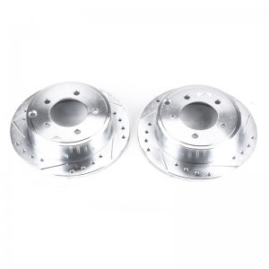 Mitsubishi Lancer Brake Rotors (2) - Rear - PowerStop - Evolution Drilled & Slotted - Silver - `08-`17