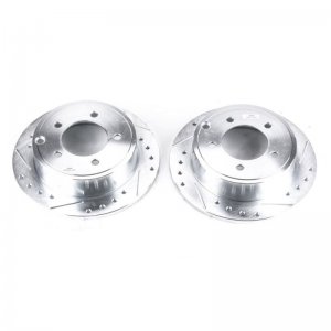 Mitsubishi Lancer Brake Rotors (2) - Rear - PowerStop - Evolution Drilled & Slotted - Silver - `08-`17
