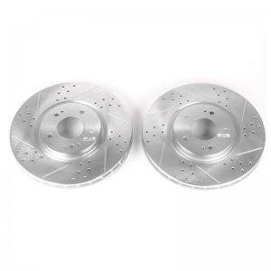 Mitsubishi Lancer Brake Rotors (2) - Front - PowerStop - Drilled & Slotted Evolution - Silver - `03-`06