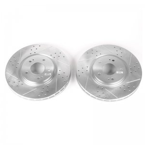 Mitsubishi Lancer Brake Rotors (2) - Front - PowerStop - Drilled & Slotted Evolution - Silver - `03-`06