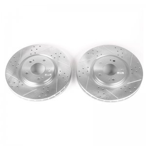 Mitsubishi Lancer Brake Rotors (2) - Front - PowerStop - Drilled & Slotted Evolution - Silver - `03-`06