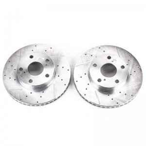 Toyota Tacoma Brake Rotors (2) - Front - PowerStop - Evolution Drilled & Slotted - Silver - `05-`15