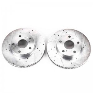 Toyota Tacoma Brake Rotors (2) - Front - PowerStop - Evolution Drilled & Slotted - Silver - `05-`15
