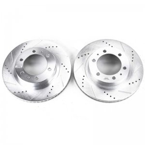 Toyota Tacoma Brake Rotors (2) - Front - PowerStop - Evolution Drilled & Slotted - Silver - `05-`20