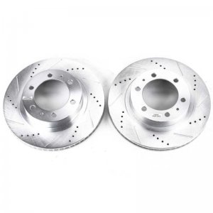 Toyota Tacoma Brake Rotors (2) - Front - PowerStop - Evolution Drilled & Slotted - Silver - `05-`20