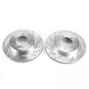 Mitsubishi Lancer Brake Rotors (2) - Rear - PowerStop - Evolution Drilled & Slotted Rotors - Silver - `03-`06