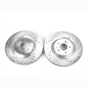 Mitsubishi Lancer Brake Rotors (2) - Front - PowerStop - Evolution Drilled & Slotted Rotors - Silver - 2008