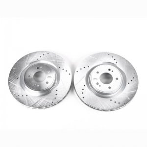 Mitsubishi Lancer Brake Rotors (2) - Front - PowerStop - Evolution Drilled & Slotted Rotors - Silver - 2008