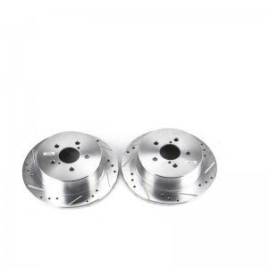 Subaru Legacy Brake Rotors (2) - Rear - PowerStop - Evolution Drilled & Slotted - Silver Zinc - `05-`09