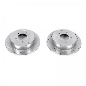 Mitsubishi Lancer Brake Rotors (2) - Rear - PowerStop - Drilled & Slotted Evolution Zinc Plated - Silver - `09-`15
