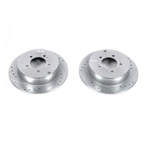 Mitsubishi Lancer Brake Rotors (2) - Rear - PowerStop - Drilled & Slotted Evolution Zinc Plated - Silver - `09-`15