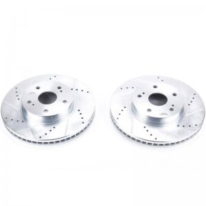 Subaru Legacy Brake Rotors (2) - Front - PowerStop - Evolution Drilled & Slotted - Silver - `15-`18