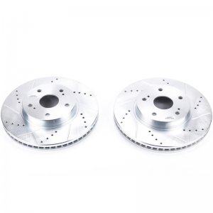 Subaru Legacy Brake Rotors (2) - Front - PowerStop - Evolution Drilled & Slotted - Silver - `15-`18