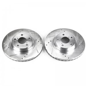 Subaru Outback Brake Rotors (2) - Front - PowerStop - Evolution Drilled & Slotted Zinc Plated Rotors - Silver - 2000