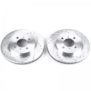 Mitsubishi Lancer Brake Rotors (2) - Front - PowerStop - Evolution Drilled & Slotted - Silver - `02-`07