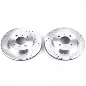 Mitsubishi Lancer Brake Rotors (2) - Front - PowerStop - Evolution Drilled & Slotted - Silver - `02-`07