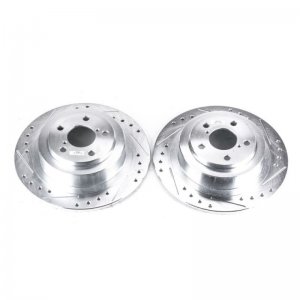 Subaru Legacy Brake Rotors (2) - Rear - PowerStop - Evolution Drilled & Slotted - Silver - `00-`04