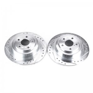 Subaru Outback Brake Rotors (2) - Rear - PowerStop - Evolution Drilled & Slotted - Silver - `00-`04