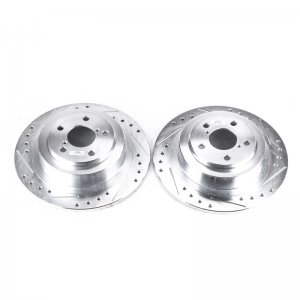 Subaru Outback Brake Rotors (2) - Rear - PowerStop - Evolution Drilled & Slotted - Silver - `00-`04