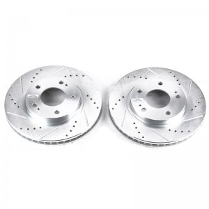 Mitsubishi Lancer Brake Rotors (2) - Front - PowerStop - Evolution Drilled & Slotted - Silver - `04-`06
