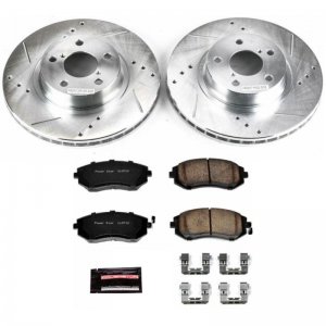 Subaru Legacy Brake Kit - Front - PowerStop - Drilled & Slotted Rotors + Carbon-Fiber Ceramic Pads - `02-`04