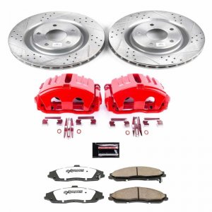 Chevrolet Corvette Brake Kit - Front - PowerStop - Drilled & Slotted Rotors + Carbon-Fiber Ceramic Pads + Powder Coated Calipers - `05-`13