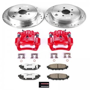 Subaru Outback Brake Kit - Rear - PowerStop - Drilled & Slotted Rotors + Carbon-Fiber Ceramic Pads + Powder Coated Calipers - `10-`14