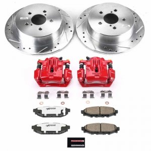 Subaru Outback Brake Kit - Rear - PowerStop - Drilled & Slotted Rotors + Carbon-Fiber Ceramic Pads + Powder Coated Calipers - `06-`09