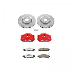 Chevrolet Corvette Brake Kit - Front - PowerStop - Z26 Street Warrior with Drilled & Slotted Rotors + Carbon-Fiber Ceramic Pads + Powder Coated Calipers - `05-`13