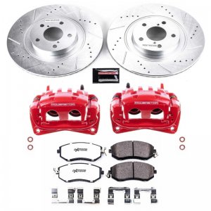Subaru BRZ Brake Kit - Front - PowerStop - Drilled & Slotted Rotors + Carbon-Fiber Ceramic Pads + Powder Coated Calipers - `13-`20