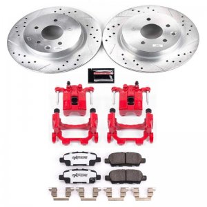 Nissan 370Z Brake Kit - Rear - PowerStop - Drilled/Slotted Rotors + Carbon-Fiber Ceramic Pads + Powder Coated Calipers - `18-`19