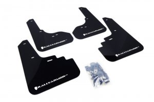 Subaru Legacy Mud Flap Kit - Front + Rear - Rally Armor - UR Blk Flap/Wht Logo - Black - `05-`09