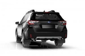 Subaru Outback Mud Flap Kit - Front + Rear - Rally Armor - UR Series - Black with Silver Logo - `20-`25