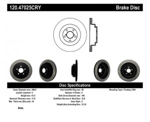 Subaru Legacy Brake Rotor (1) - Rear - Stoptech - Premium Cryostop Rotor - Black - `05-`09