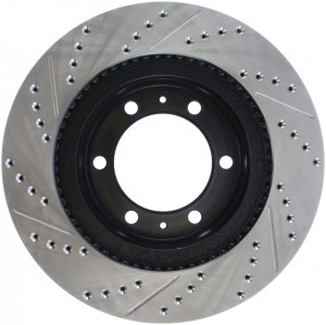 Toyota Tacoma Brake Rotor (1) - Front Left - Stoptech - Drilled & Slotted - Black - `05-`19