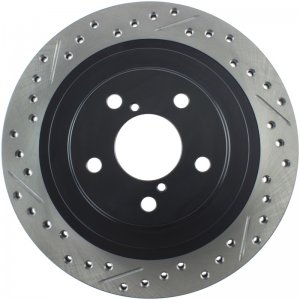 Subaru Legacy Brake Rotor (1) - Rear Right - Stoptech - Slotted & Drilled - Black - `05-`09