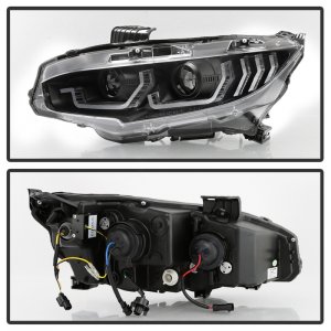 Honda Civic Headlights - SPYDER - Proj Headlight w/ LED Sequential Turn Signal Lights - Black - `16-`18
