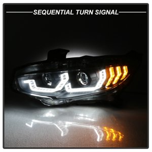 Honda Civic Headlights - SPYDER - Proj Headlight w/ LED Sequential Turn Signal Lights - Black - `16-`18
