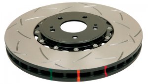 Porsche 911 Brake Rotor (1) - Front - DBA - T3 5000 Series Uni-Directional Slotted Rotor w/ Black Hat - Black - `95-`97