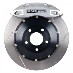 Porsche 911 Brake Kit - Front - Stoptech - Slotted 2-pc Rotors + StopTech Street Performance Pads + ST-40 Caliper - Silver - `03-`12