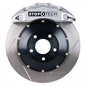 Porsche 911 Brake Kit - Front - Stoptech - 2pc Slotted Rotors + Street Performance Pads + ST-60 Caliper - Silver - `05-`10
