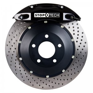 Porsche 911 Brake Kit - Front - Stoptech - 2pc Drilled Rotors + Street Performance Pads + ST-40 Calipers - Black - `05-`12