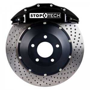 Porsche 911 Brake Kit - Front - Stoptech - 2pc Drilled 380x32mm Rotors + Street Performance Pads + ST-60 Caliper - Black - `05-`12