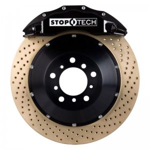 Porsche 911 Brake Kit - Front - Stoptech - Drilled Two-Piece Rotors + Street Performance Pads + ST-60 Calipers - Black - `05-`10