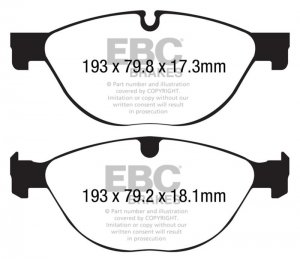 Jaguar F-TYPE Brake Pads - Front - EBC - Redstuff - 3.0L - Cast Iron Rotors - '14-'22 